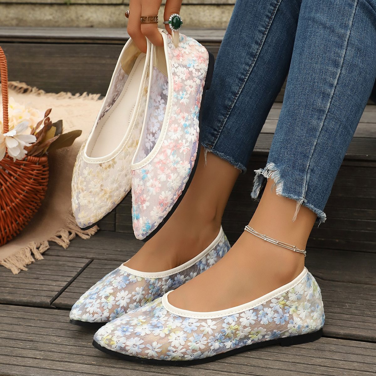 Slingback Pumps Women - Summer Elegant Flower Low Heel Casual