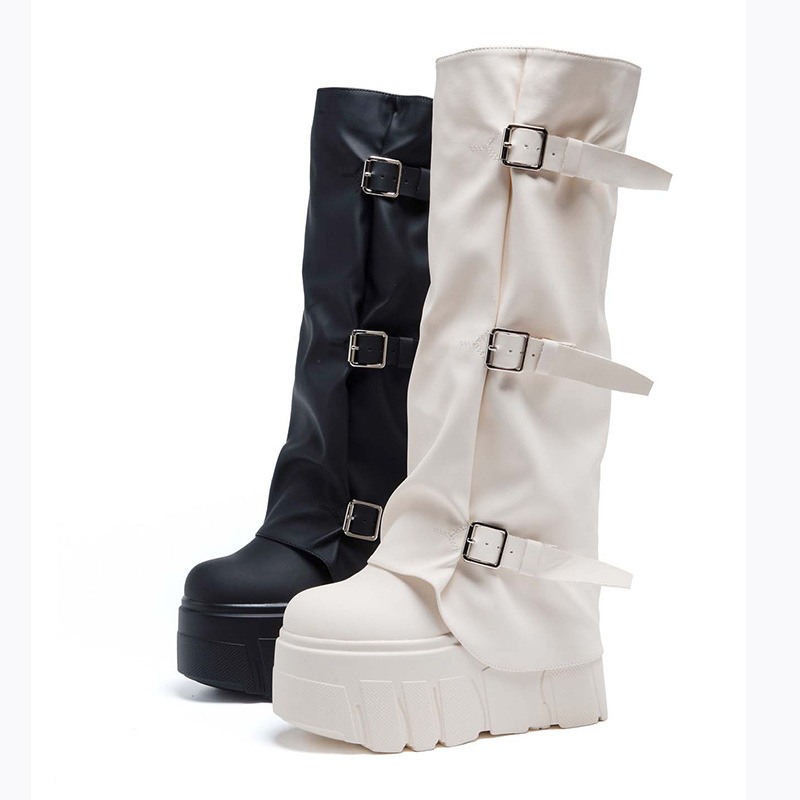14cm Heel Knee High Boots Plat - Wedge Heeled Sneaker ulasan dan harga
