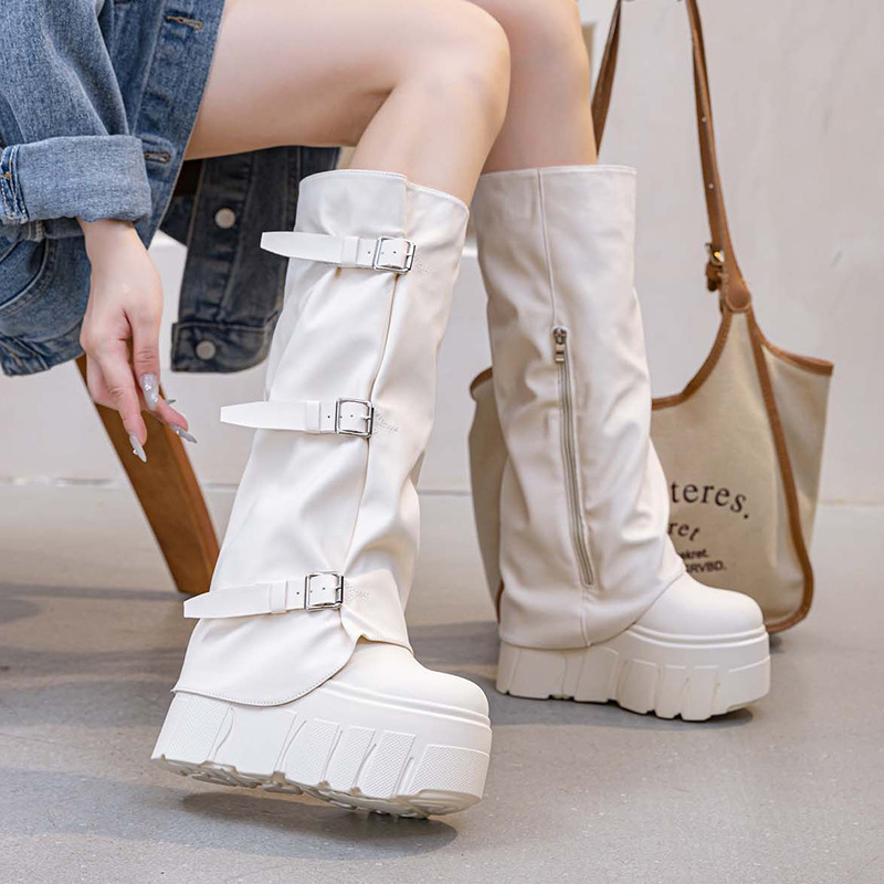 14cm Heel Knee High Boots Plat - Wedge Heeled Sneaker ulasan dan harga
