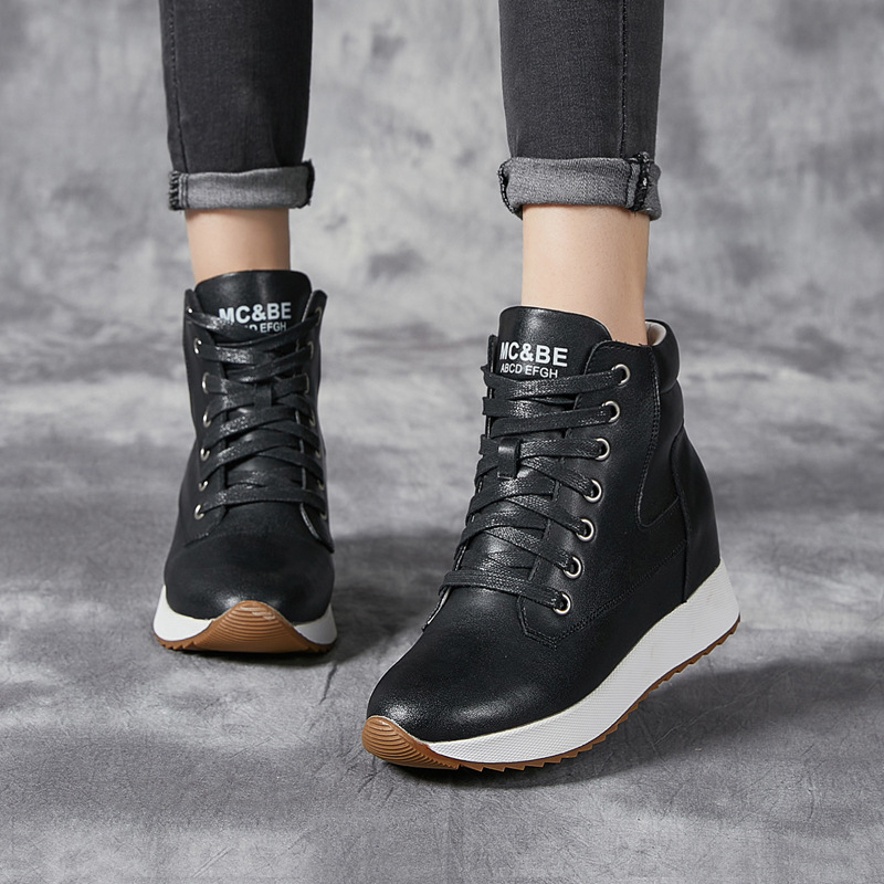 7CM Genuine Leather Women Ankl - Wedge Heeled Sneaker ulasan dan harga