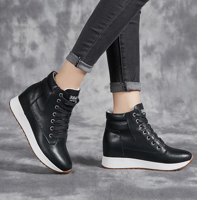 7CM Genuine Leather Women Ankl - Wedge Heeled Sneaker ulasan dan harga