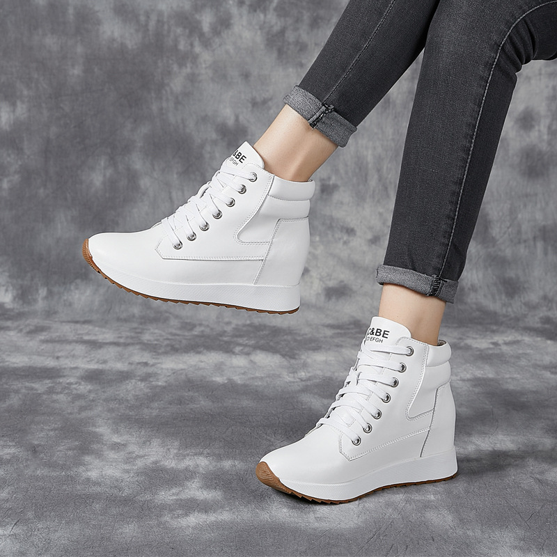 7CM Genuine Leather Women Ankl - Wedge Heeled Sneaker ulasan dan harga