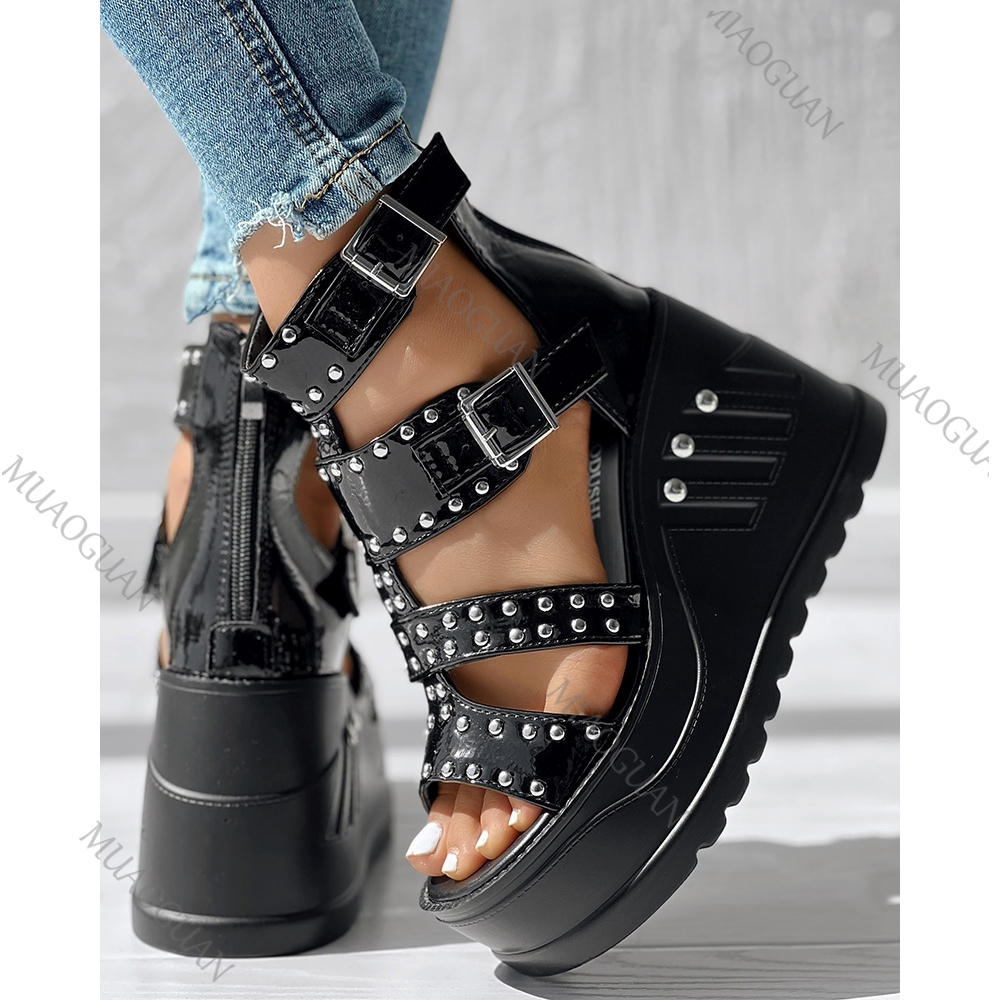 Fashion Women Peep Toe Black S - Wedge Heeled Sneaker ulasan dan harga