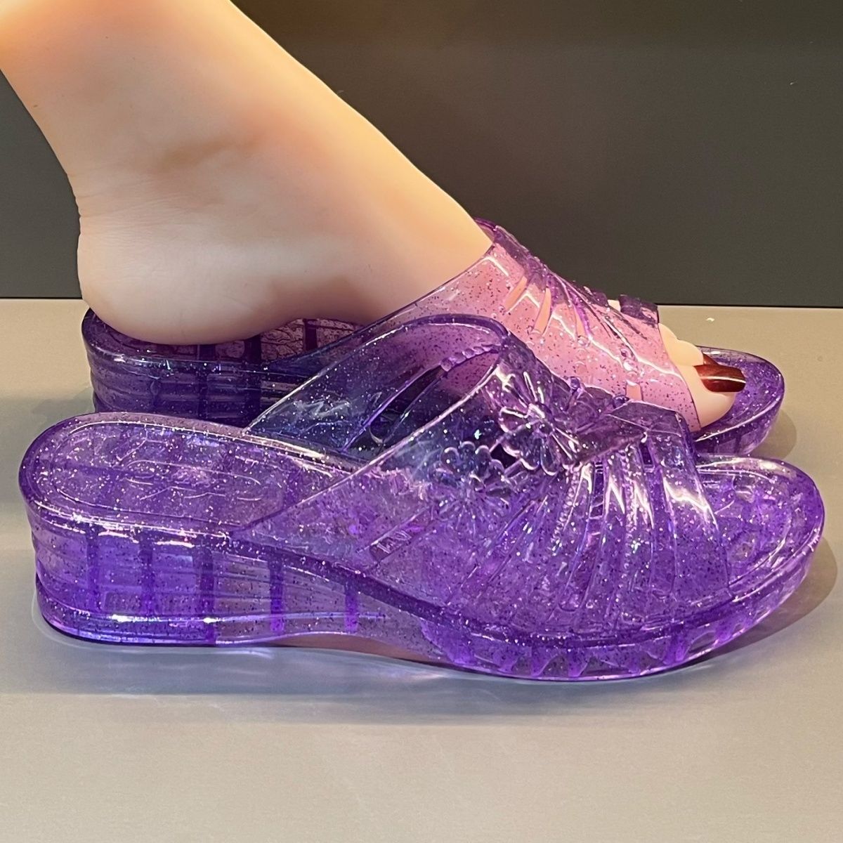 WFashion Purple Glitter Jelly  - Wedge Heeled Sneaker ulasan dan harga