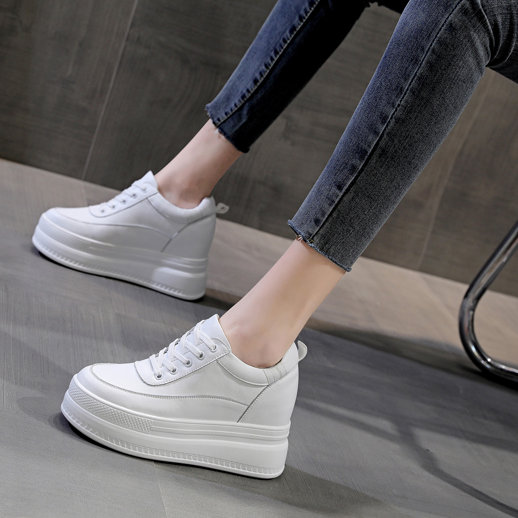 Women's White Platform Sneaker - Wedge Heeled Sneaker ulasan dan harga