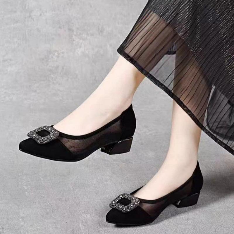 Elegant Pointed Toe Mesh Block - Slingback Pumps Women ulasan dan harga