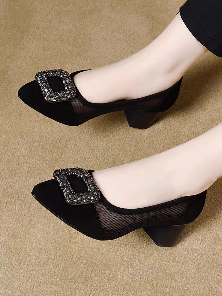 Elegant Pointed Toe Mesh Block - Slingback Pumps Women ulasan dan harga