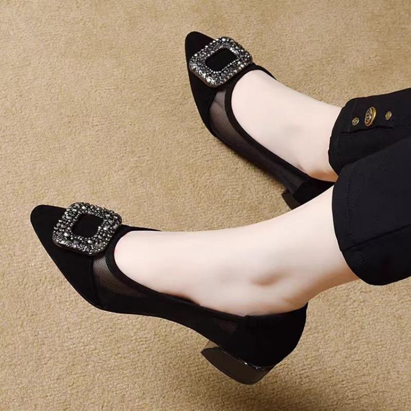 Elegant Pointed Toe Mesh Block - Slingback Pumps Women ulasan dan harga
